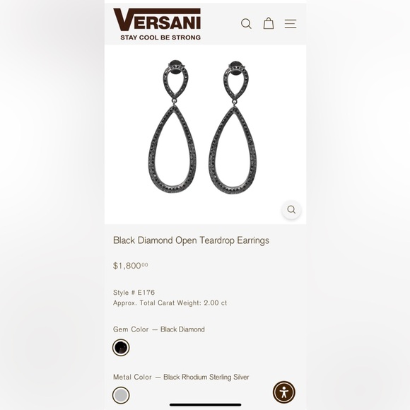 New Versani 2 Carat Black Diamond Open Teardrop Earrings - Picture 2 of 7